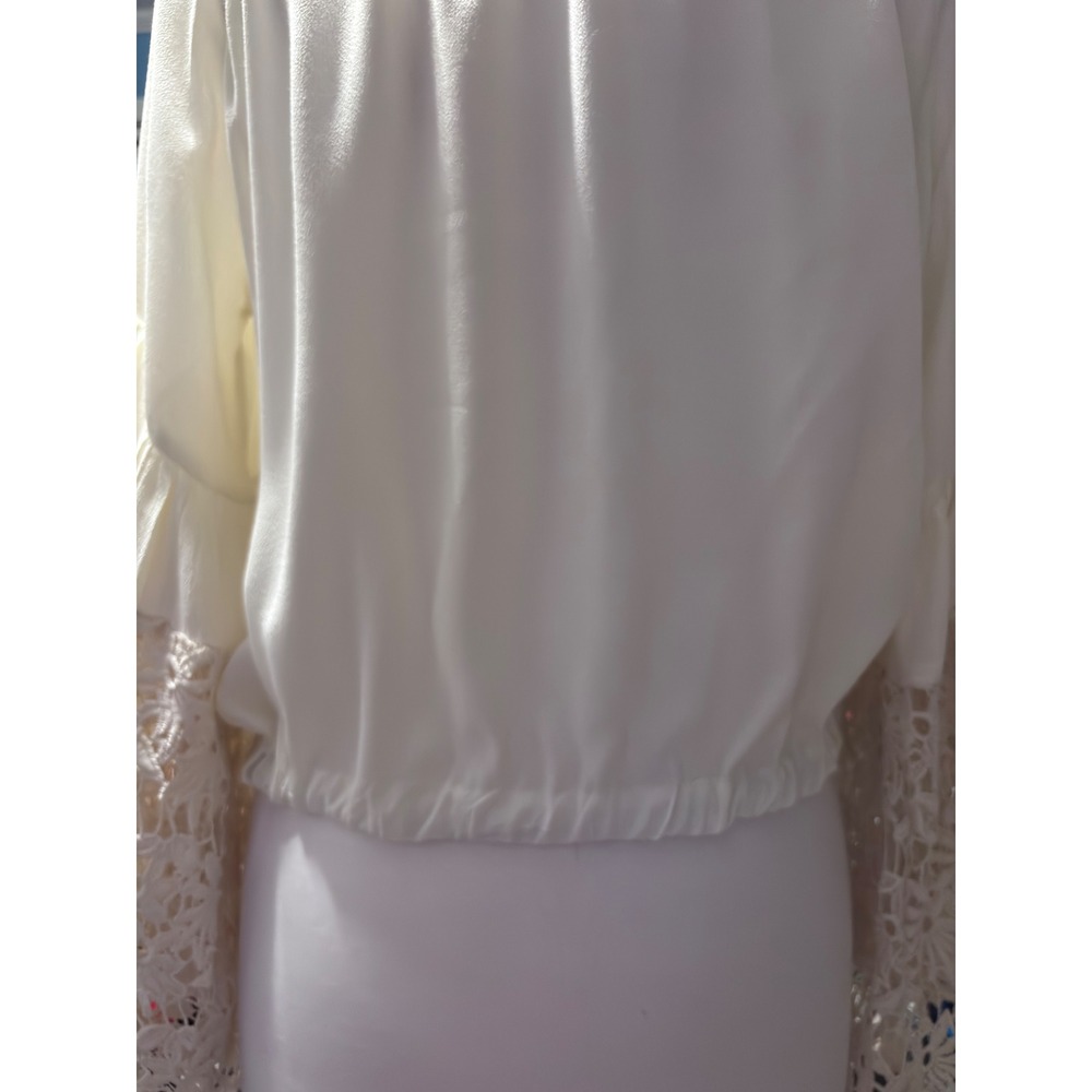 Vintage Colleen Lopez Blouse Womens Large Cream Crochet Bell Sleeve Boho Top - Picture 7 of 8